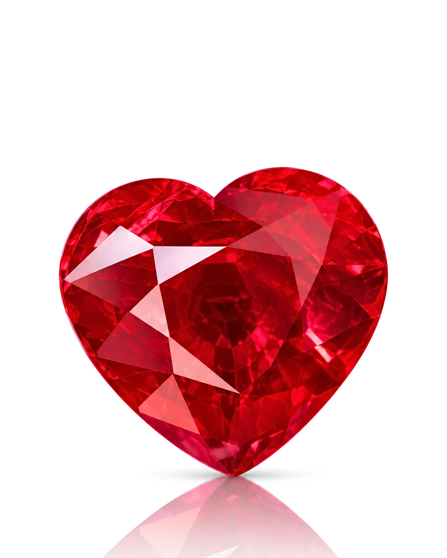 1.15 CTS Natural Burmese Ruby with Pigeon Blood Red color in a balanced heart-shaped main view | SARATTI