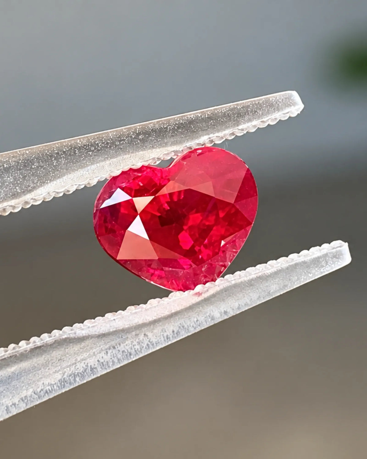 Loose 1.15 CTS Natural Burmese Ruby heart centre stone photographed in detailed close view | SARATTI