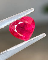 Heart-shaped Natural Burmese Ruby showing modified brilliant faceting and vivid red colour | SARATTI