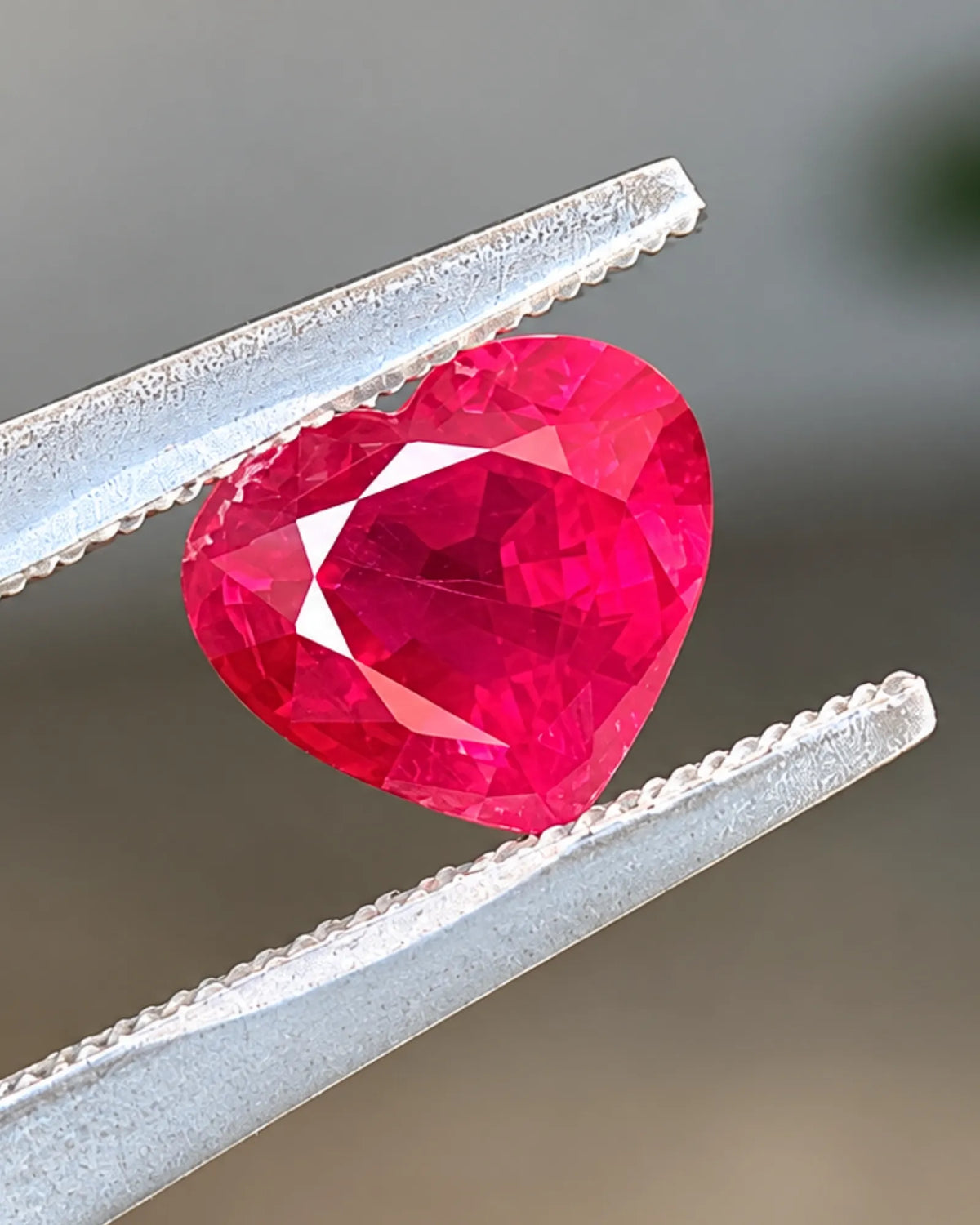 Heart-shaped Natural Burmese Ruby showing modified brilliant faceting and vivid red colour | SARATTI