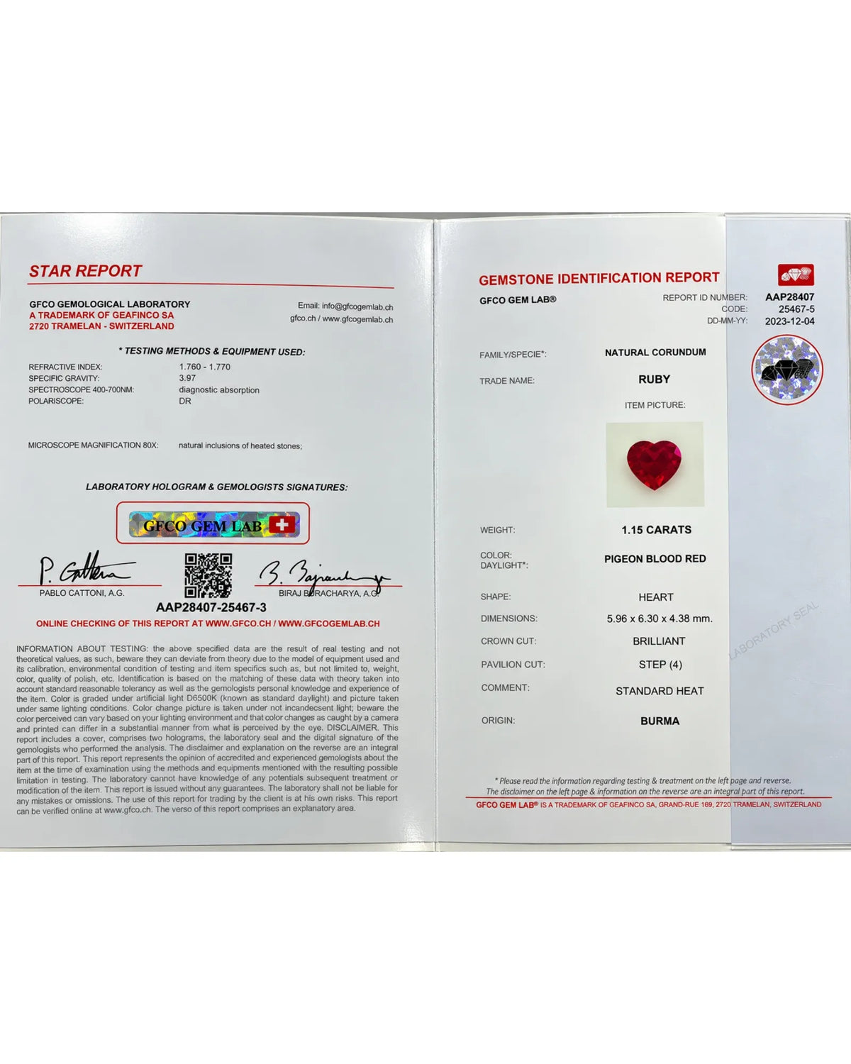 Natural Burmese Ruby measuring 5.36 × 6.30 × 4.38 mm with a defined heart-shaped outline | SARATTI