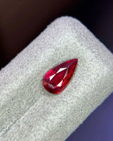 1.15 CTS Natural Mozambique vivid red Ruby pear main view showing elongated brilliant and step faceting | SARATTI