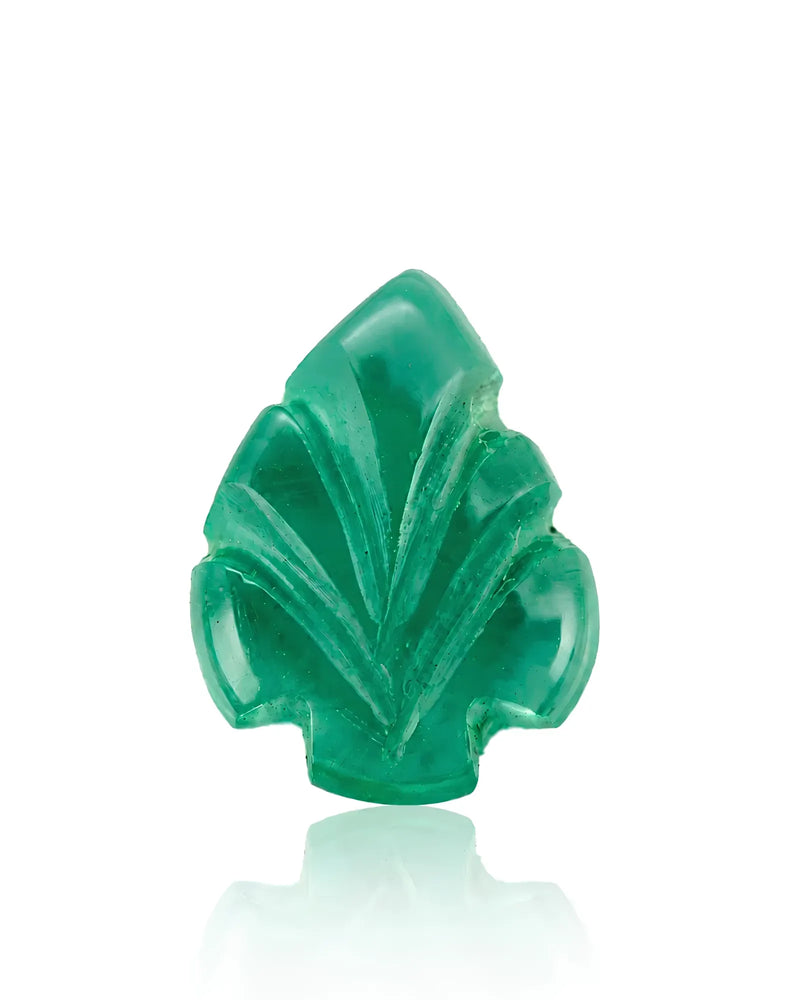 1.18ct Natural Emerald carved leaf main view in vivid green | SARATTI
