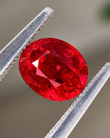 Natural red Ruby weighing 1.19 CTS shown from an alternate angle of its cushion outline | SARATTI