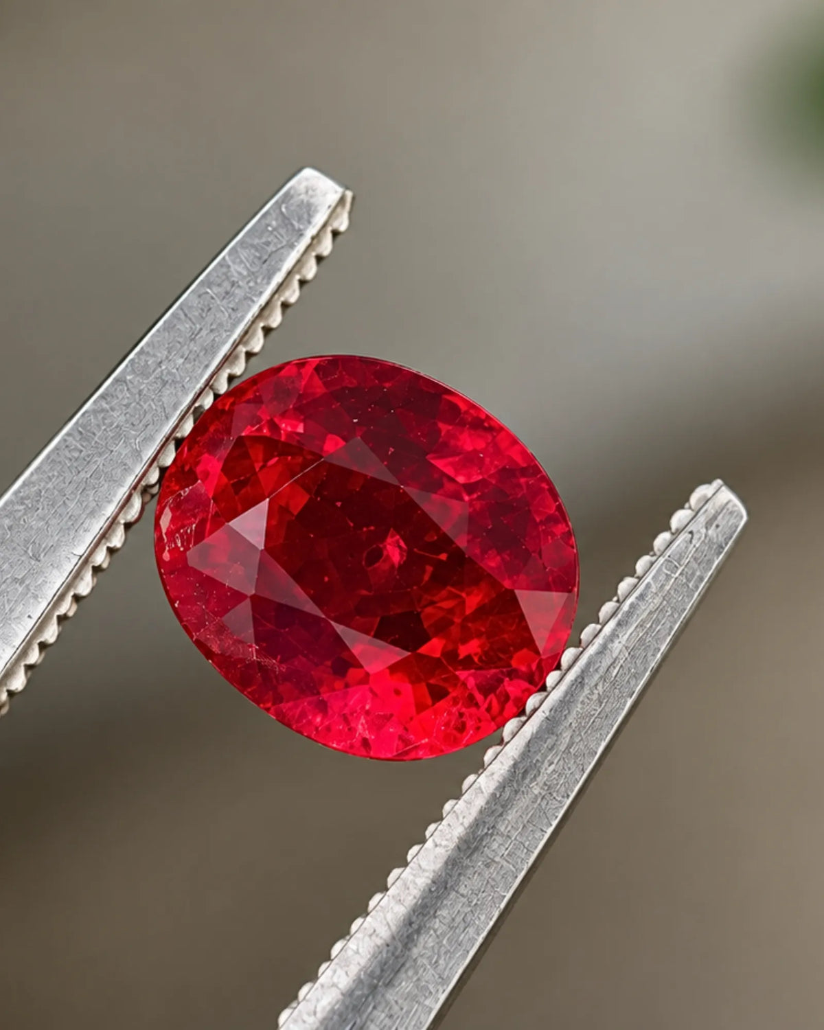 Close-up of modified brilliant facet detail across a 1.19 CTS Natural cushion Ruby | SARATTI