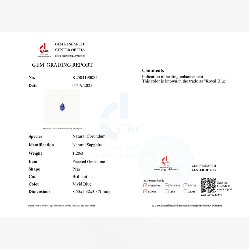 1.20 carat Natural vivid blue sapphire pear faceting detail | SARATTI  