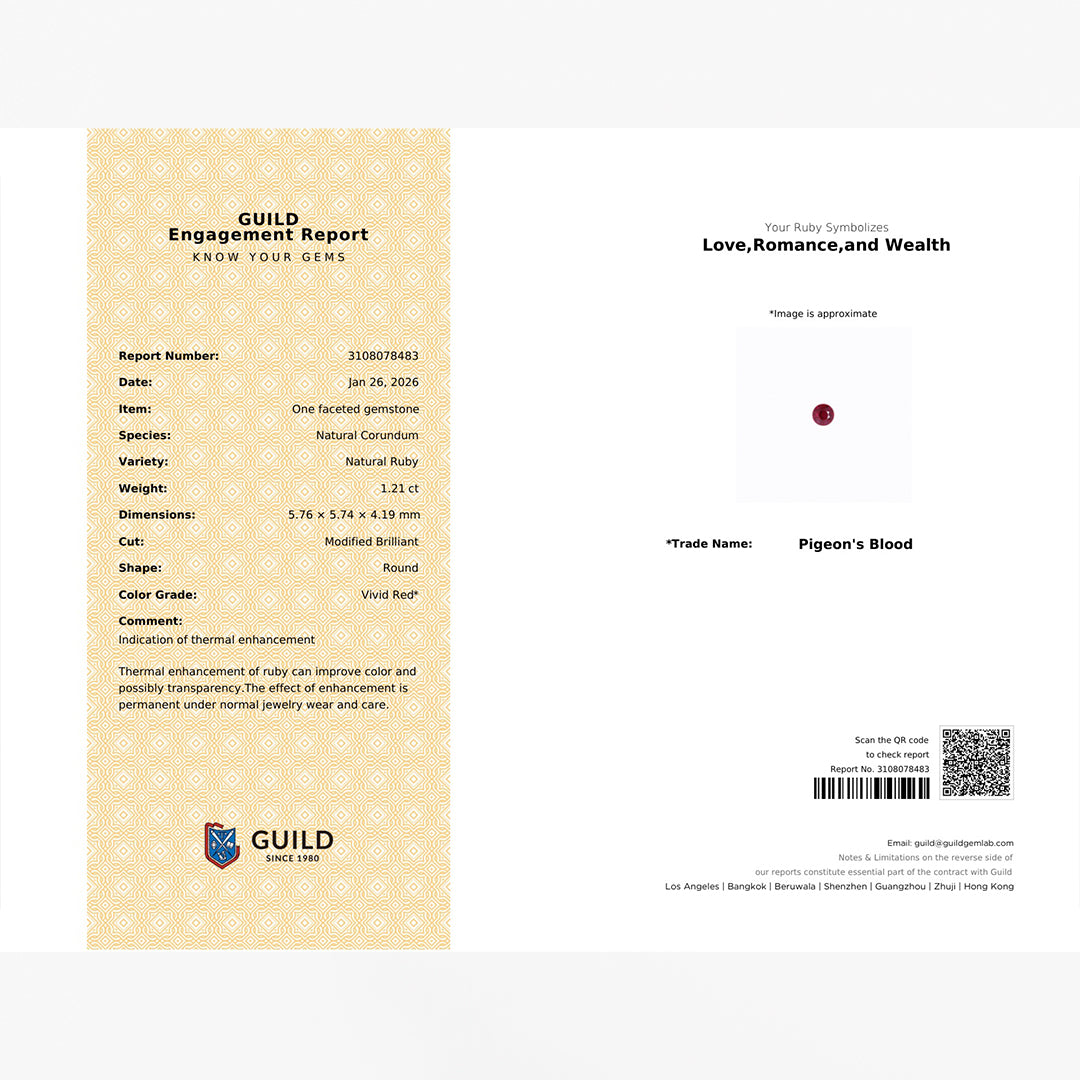 1.21 carat Natural ruby round displaying vivid red saturation | SARATTI  