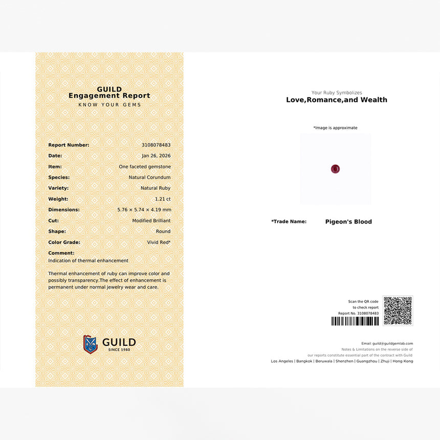 1.21 carat Natural ruby round displaying vivid red saturation | SARATTI  