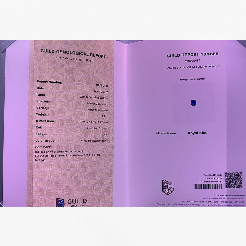 1.23 carat Natural sapphire oval displaying strong blue saturation | SARATTI  