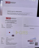 GRS report for 1.28 CTS Natural Mozambique Ruby showing vivid red colour and no thermal treatment | SARATTI