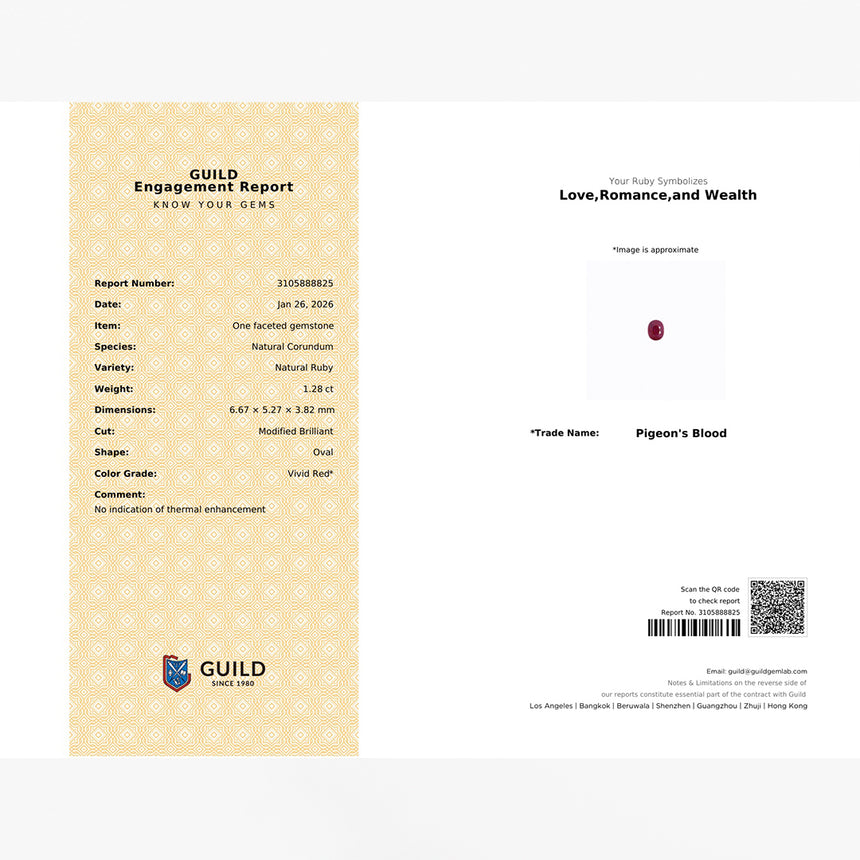 1.28 carat Natural ruby oval displaying vivid red saturation | SARATTI  