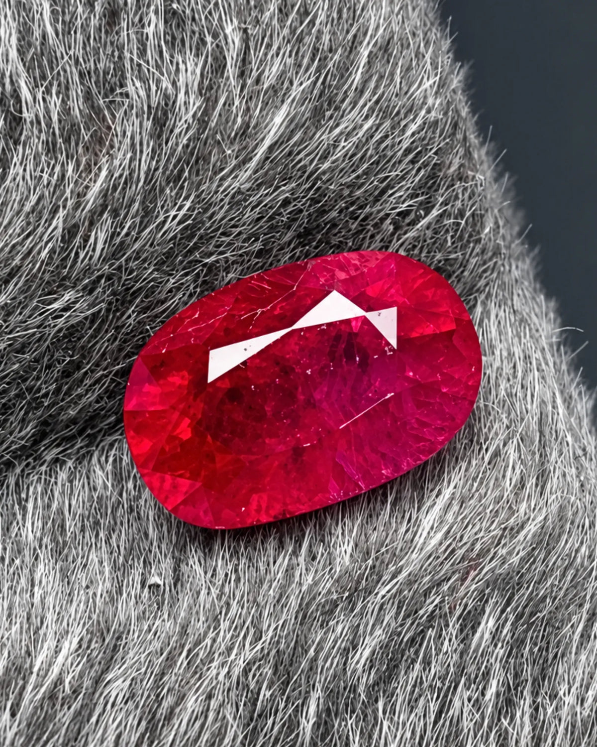 Natural 1.32 CTS oval Ruby shown from an alternate angle with rich red colour and facet detail | SARATTI