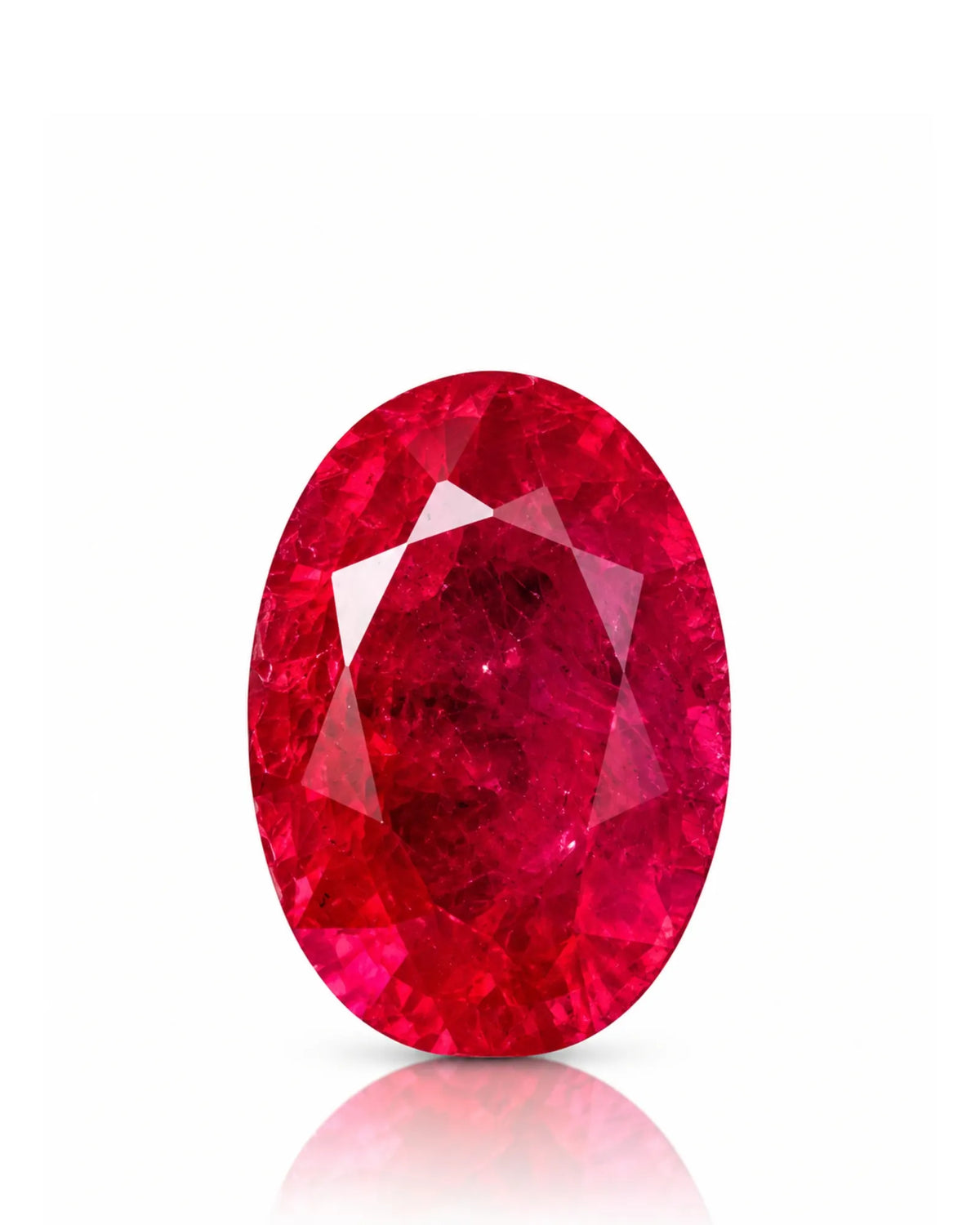 1.32 CTS Natural red Ruby shown in an oval main view with visible faceting and crystal character | SARATTI