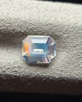 Natural Moonstone octagonal face-up view showing elongated proportions, stepped facets and multicolour reflections | SARATTI