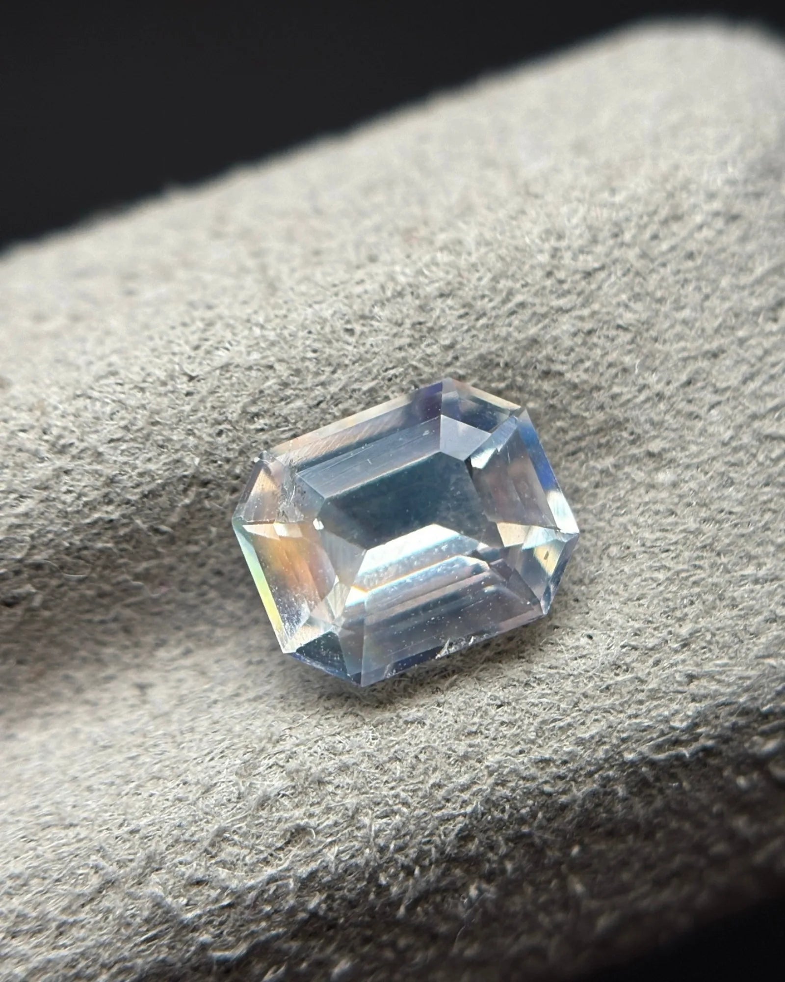 Natural Moonstone octagonal alternate view highlighting its step-cut facet architecture and natural internal character | SARATTI
