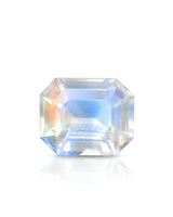 Natural Moonstone octagonal step cut front view showing cool blue-green central colour and warm edge reflections | SARATTI