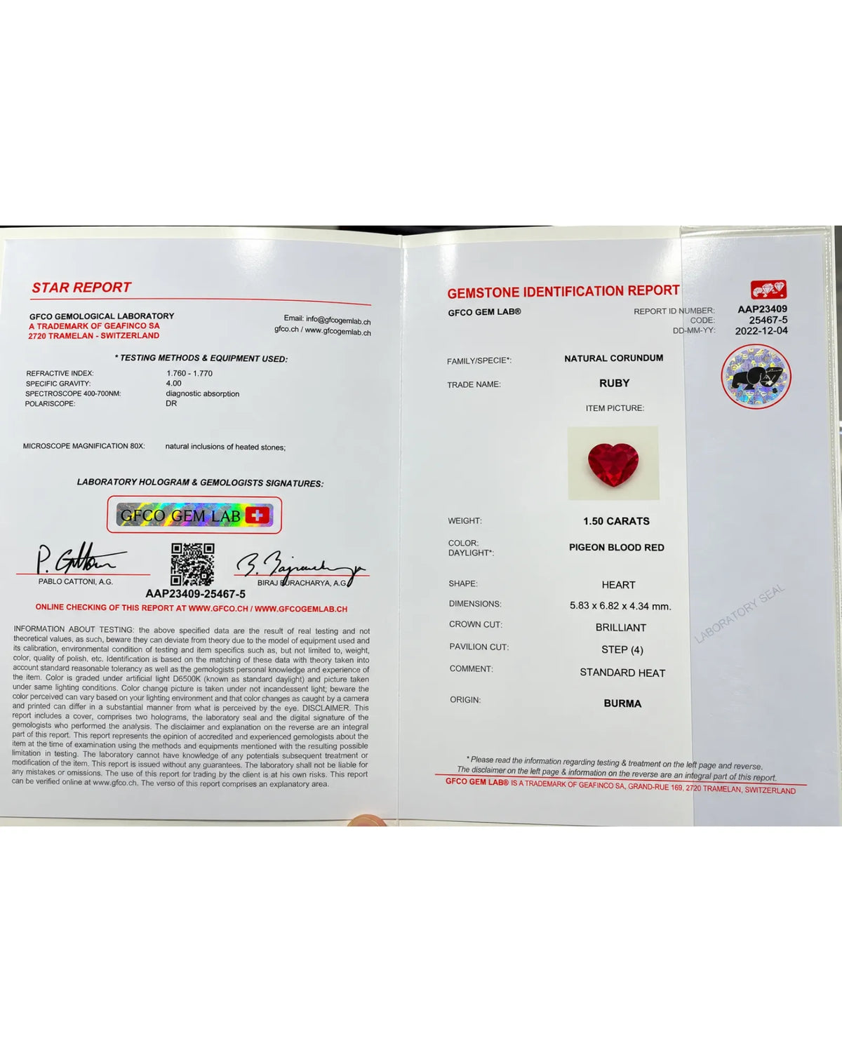 Natural Burmese Ruby measuring 5.83 × 6.82 × 4.34 mm with a defined heart-shaped outline | SARATTI