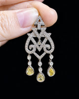 1.55ct diamond pendant necklace with yellow diamond drops and intricate 18K white gold detailing | SARATTI