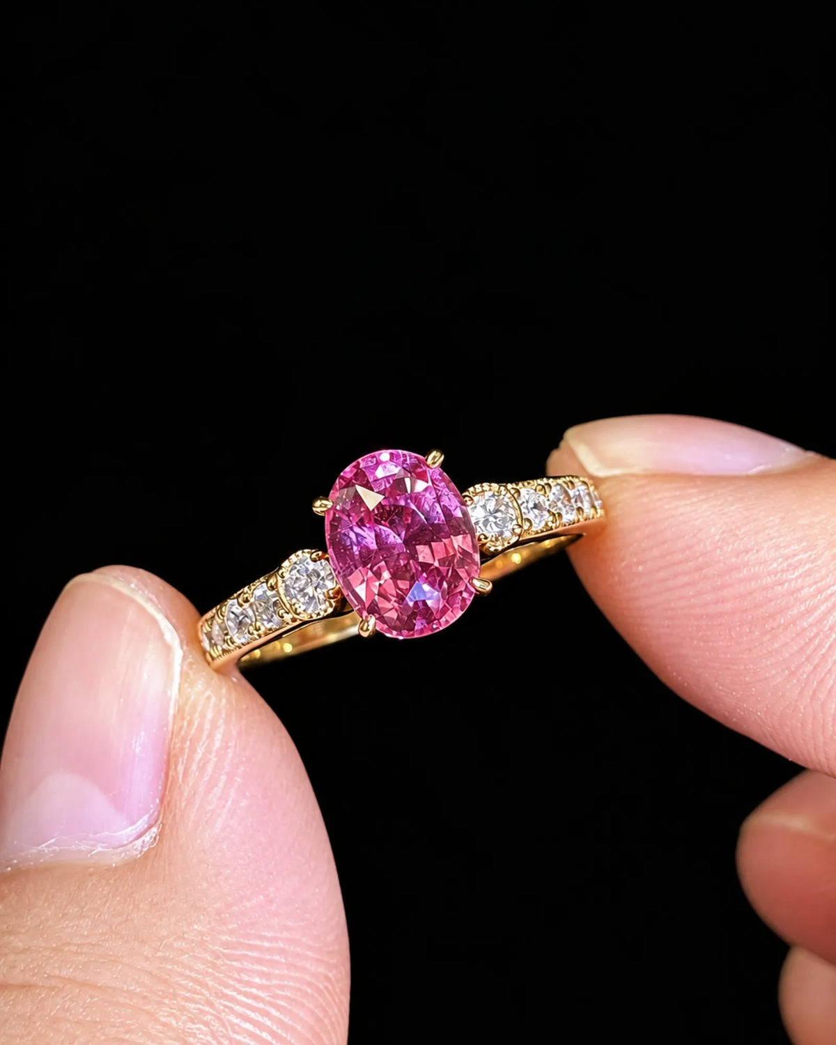 1.58ct purple sapphire ring with 0.26ct diamond accents crafted in 18K yellow gold -- SARATTI