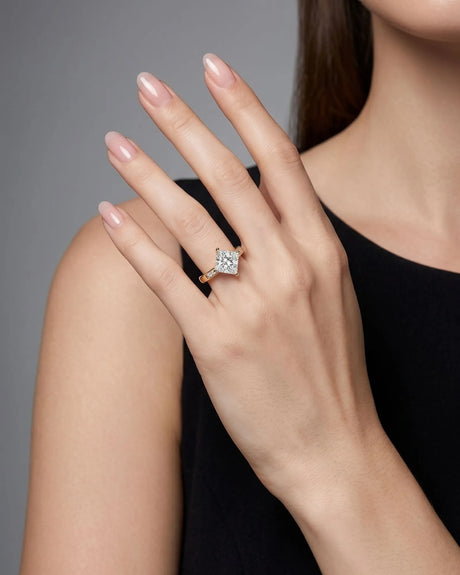 1.5 carat GIA-certified natural princess cut diamond ring front view in yellow gold | SARATTI