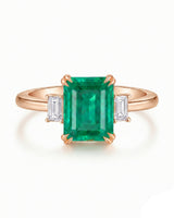 1.5 carat natural emerald and diamond ring in 18K Rose Gold | SARATTI
