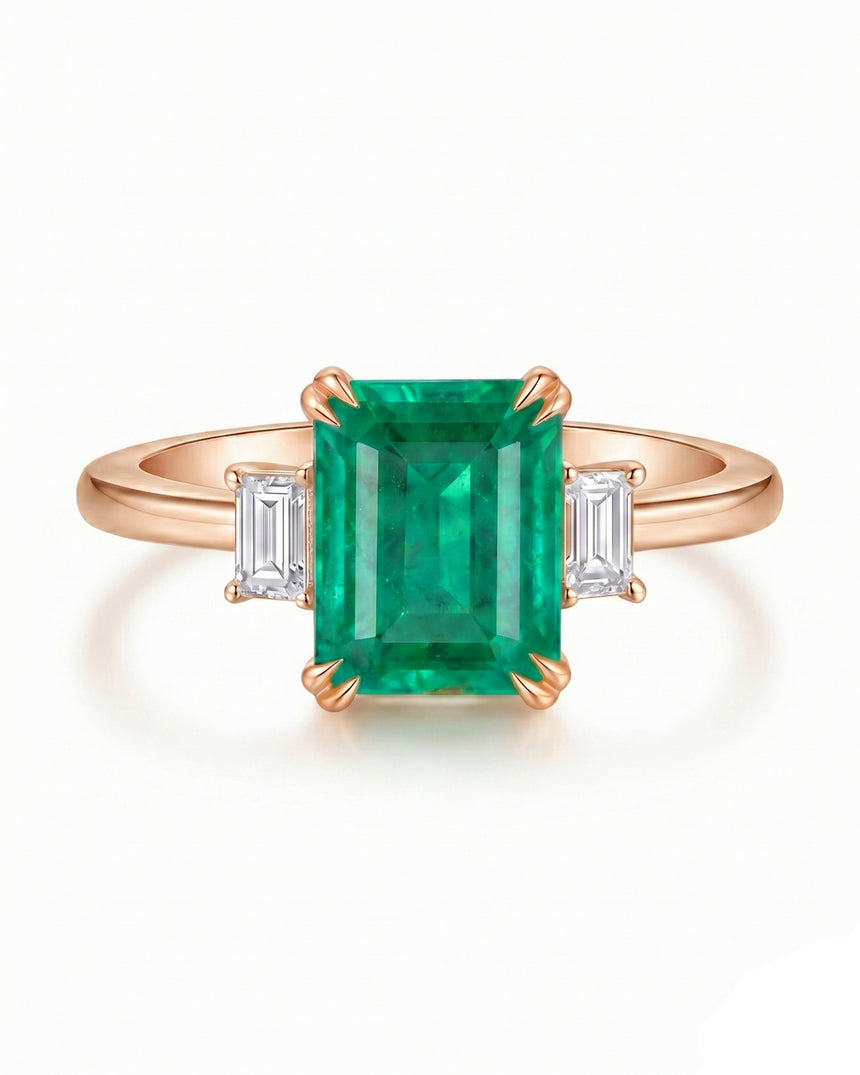 1.5 carat natural emerald and diamond ring in 18K Rose Gold | SARATTI