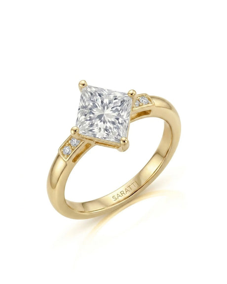 1.5 carat natural princess cut diamond engagement ring 45-degree view in yellow gold | SARATTI