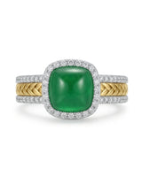 1.71ct green emerald cushion ring with 0.25ct diamonds in refined 18K two tone gold | SARATTI