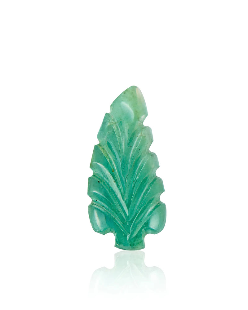 1.86ct Natural Emerald carved leaf main view in vivid green | SARATTI