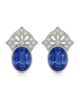 1.90ct oval sapphire stud earrings with 0.09ct diamonds in refined 18K white gold | SARATTI