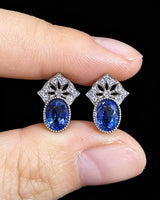 1.90ct oval sapphire stud earrings with 0.09ct diamonds in refined 18K yellow gold - SARATTI