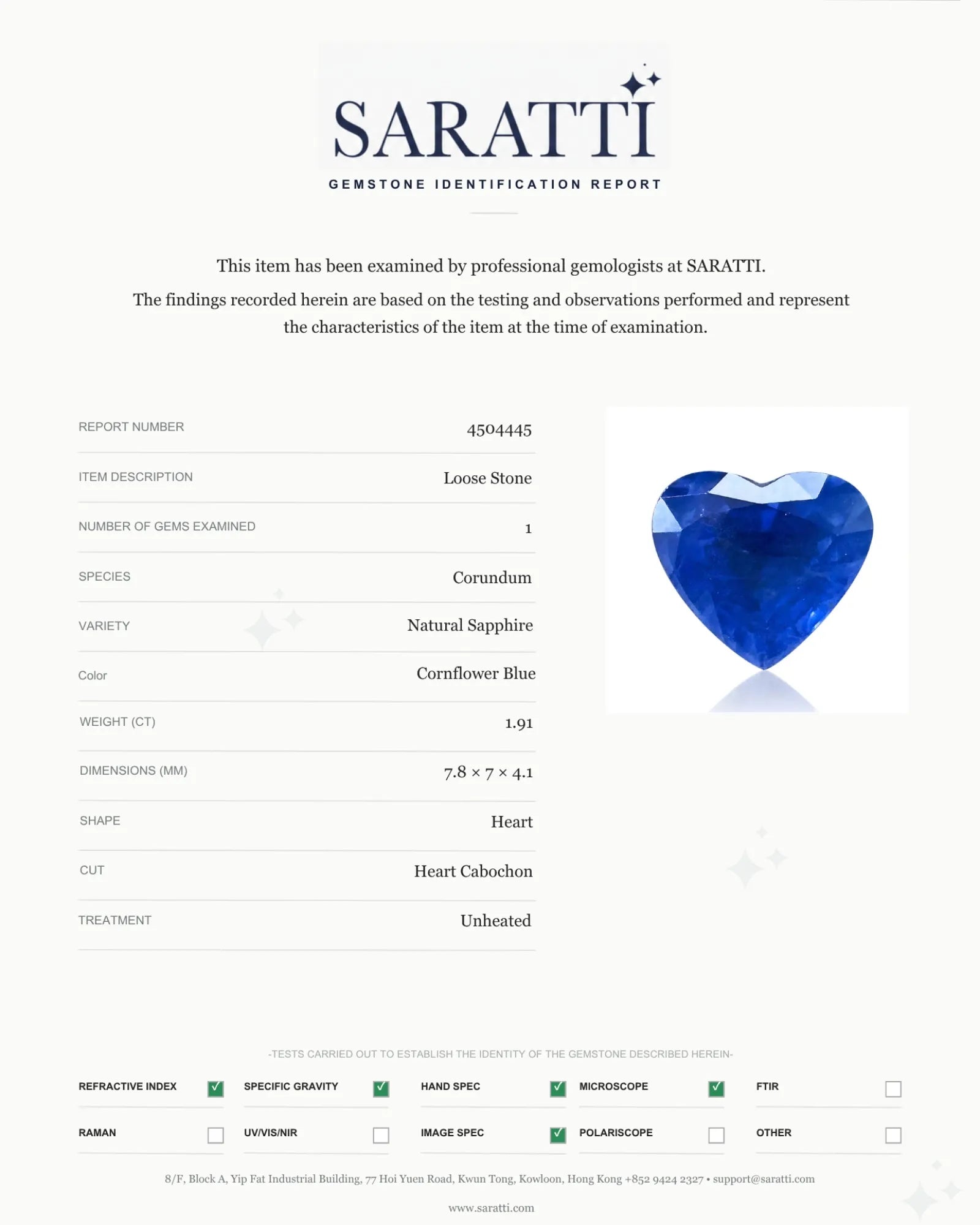 1.91ct Natural Sapphire loose heart centre stone - SARATTI