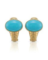 10.42ct Sleeping Beauty turquoise clip-on earrings with smooth oval stones in 18K yellow gold | SARATTI