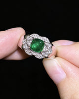 【Ships Fast】PT900 Sugarloaf Emerald Diamond Cluster Ring