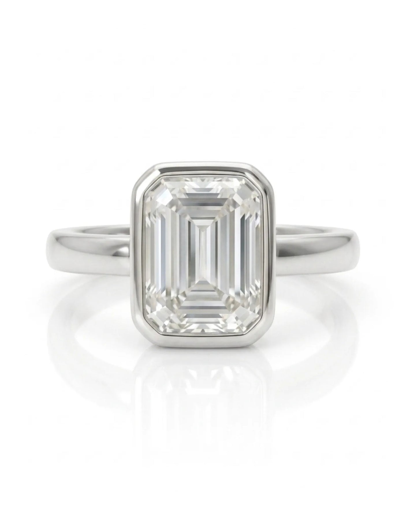 Golden Horizon – Natural Emerald-Cut Diamond Bezel Engagement Ring