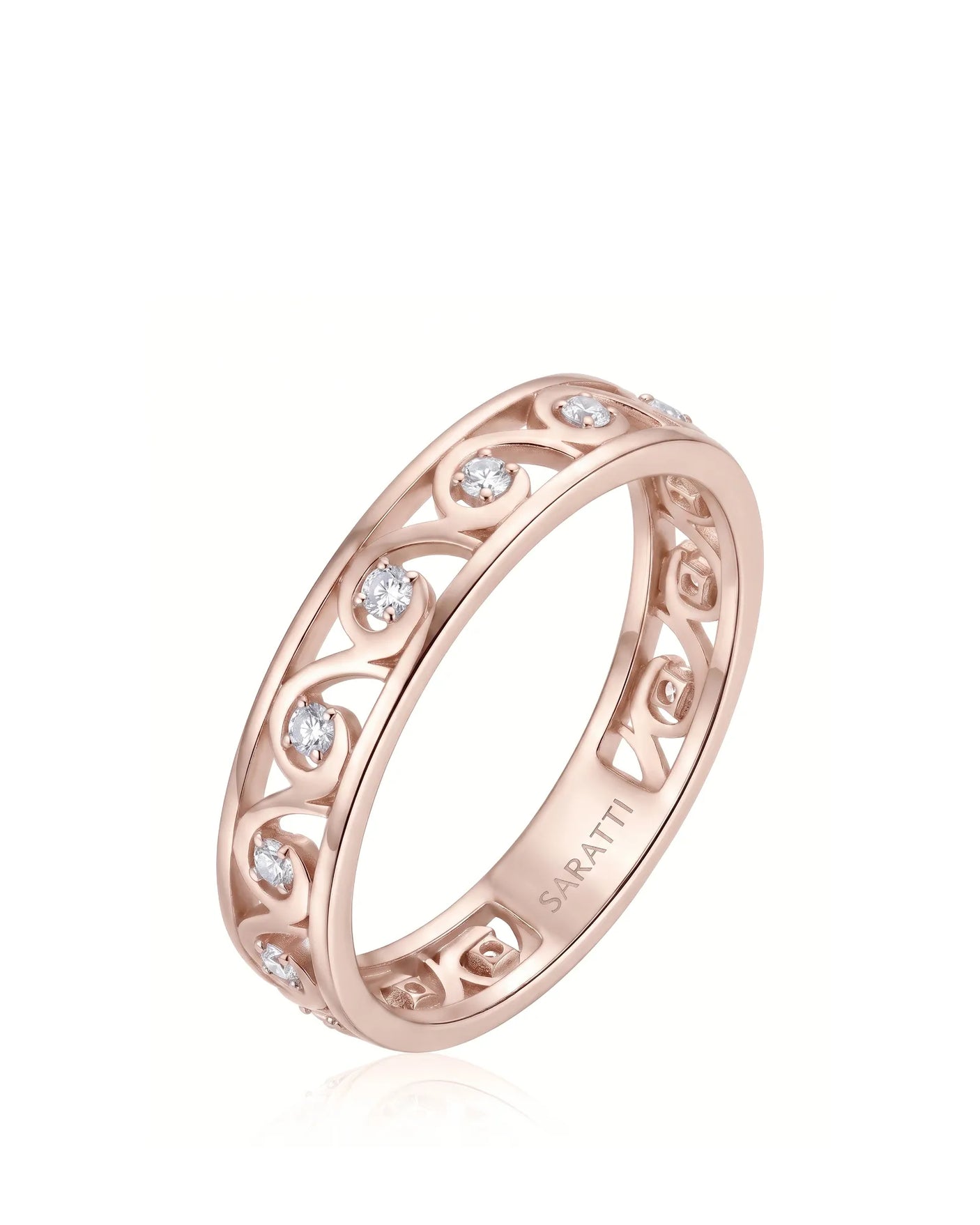 Art Nouveu Wedding Band with Diamonds Yellow Gold