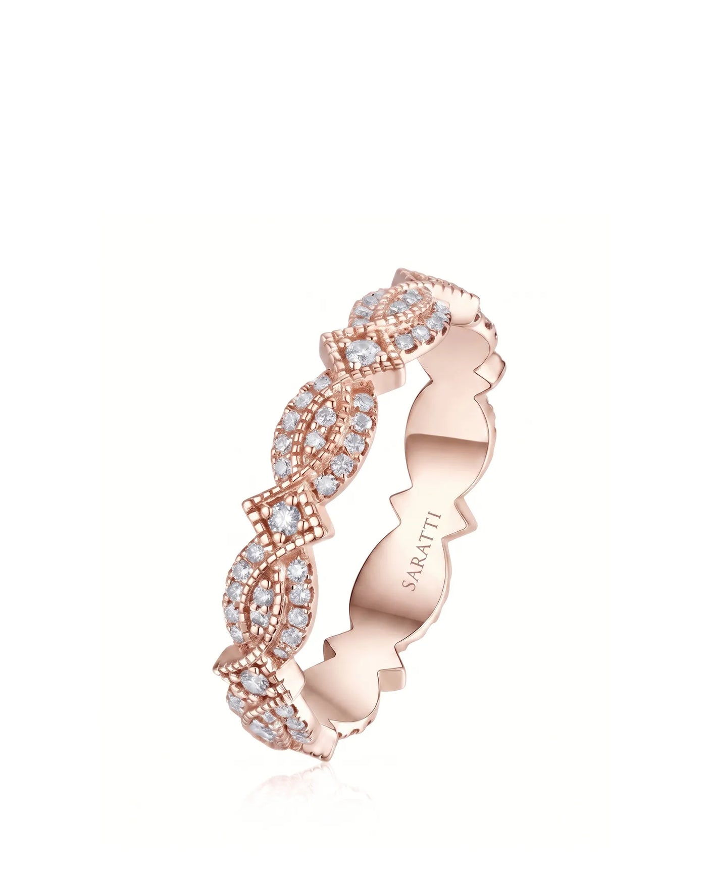 Art Nouveu Wedding Band with Diamonds in White Gold