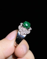 【Ships Fast】PT900 Sugarloaf Emerald Diamond Cluster Ring