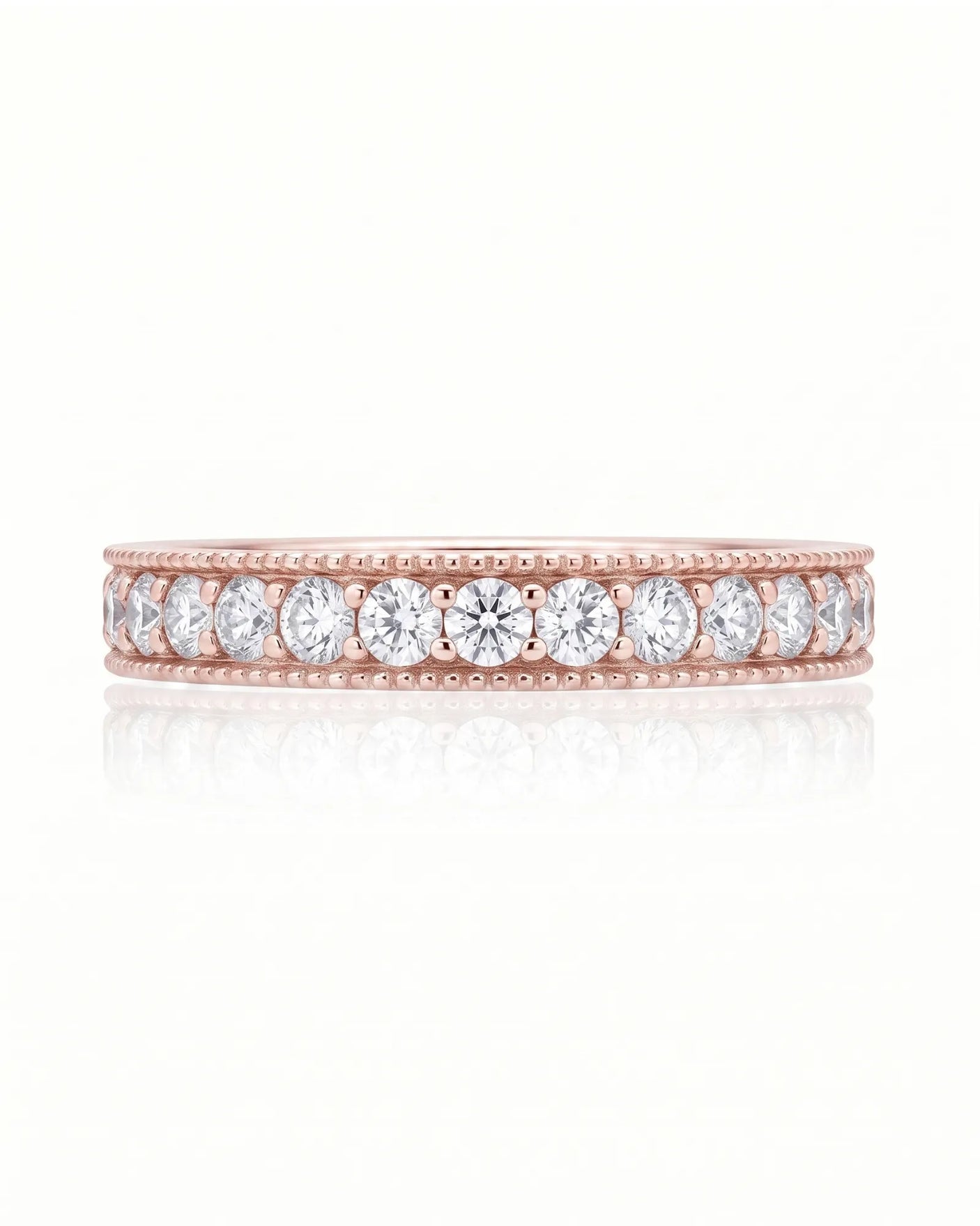 Milgrain Wedding Band with Diamonds in White Gold