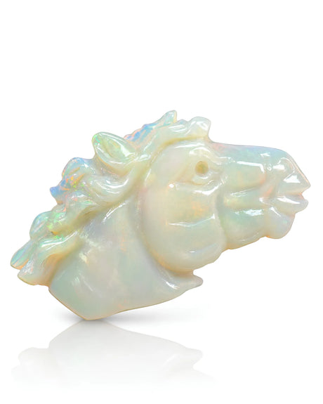 12.9ct Natural Ethiopian White Opal carved horse head front view | SARATTI