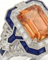 18K white gold emerald cut Topaz setting with Art Deco geometry - SARATTI