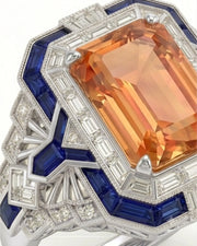 18K white gold emerald cut Topaz setting with Art Deco geometry - SARATTI