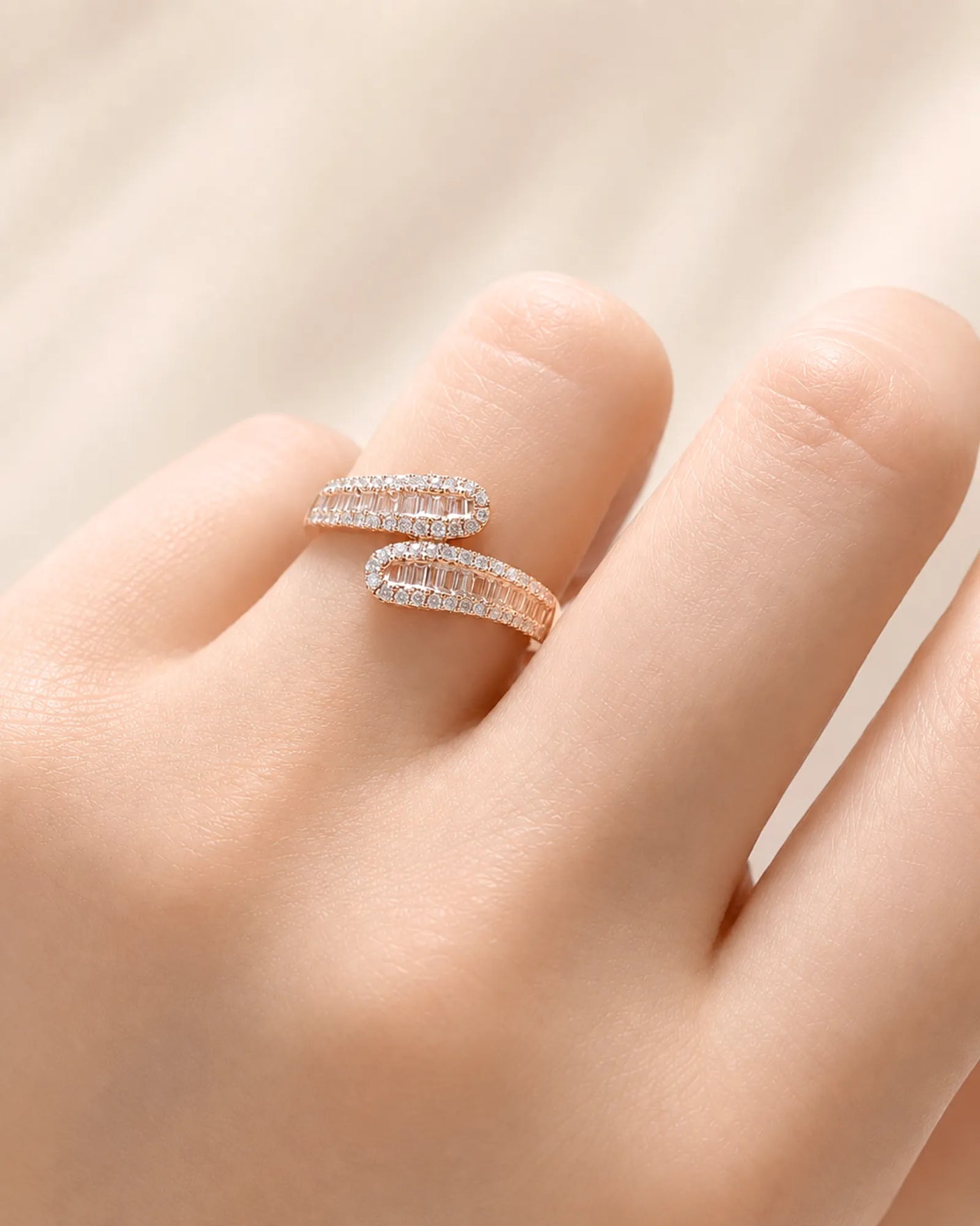 Baguette and Round Diamond Band in White Gold
