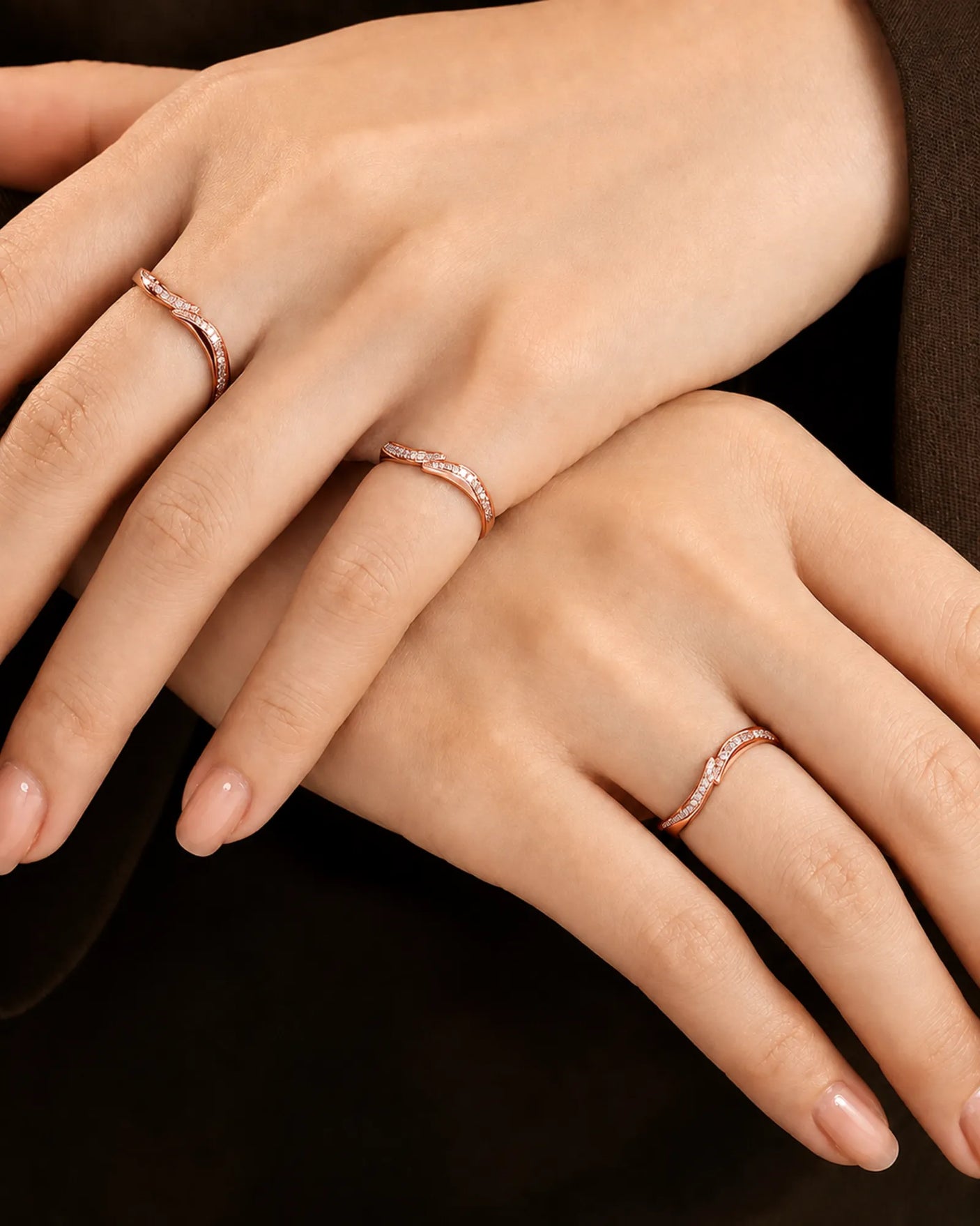Wavy Diamond Half Eternity Wedding Band — 18K Rose Gold — View 4