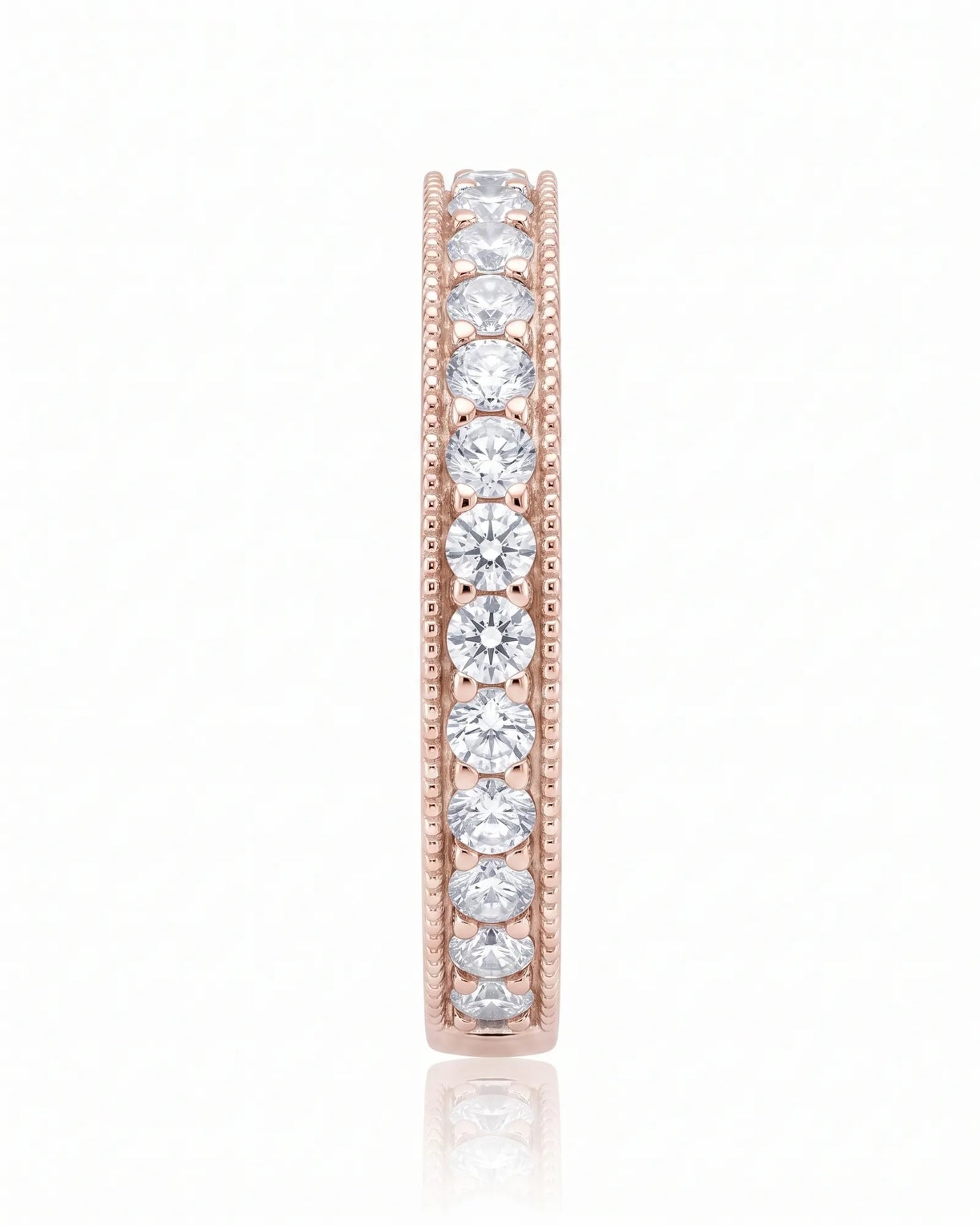 Milgrain Wedding Band with Diamonds in White Gold