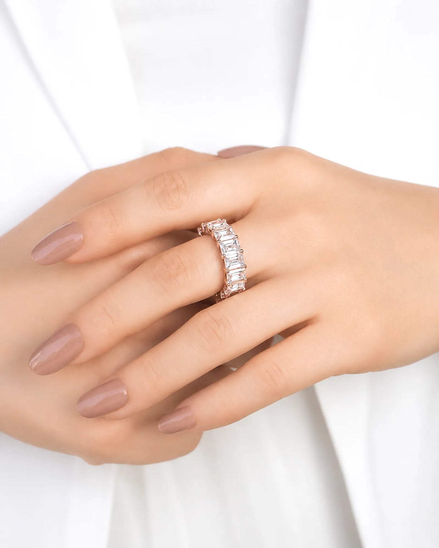 Emerald Cut Eternity Band in White Gold