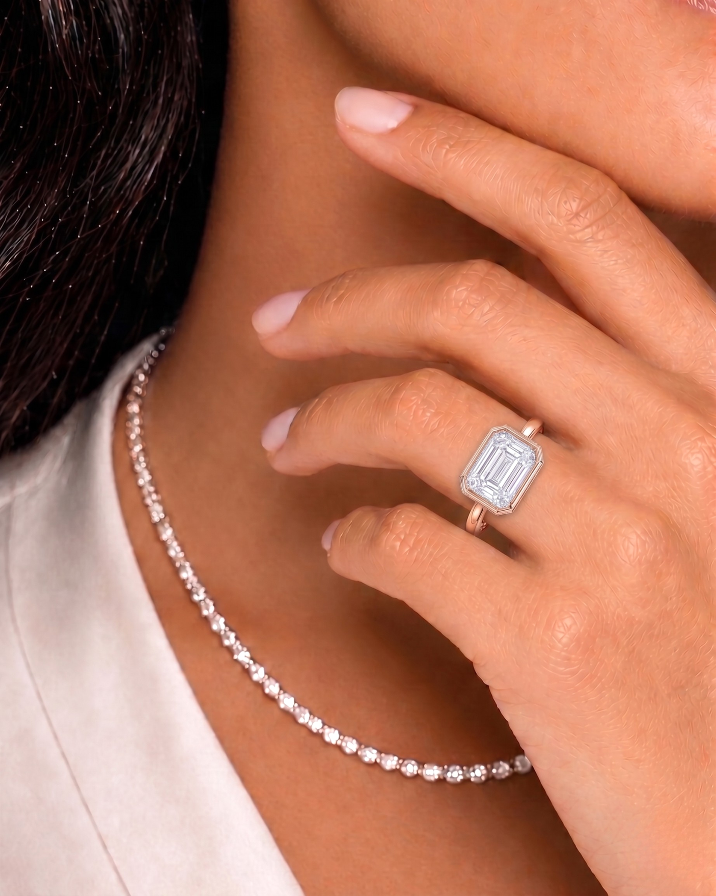 Natalia – Natural Emerald-Cut Diamond Bezel Ring