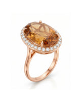 13.40 carat Natural Imperial Topaz oval halo ring rose gold | SARATTI