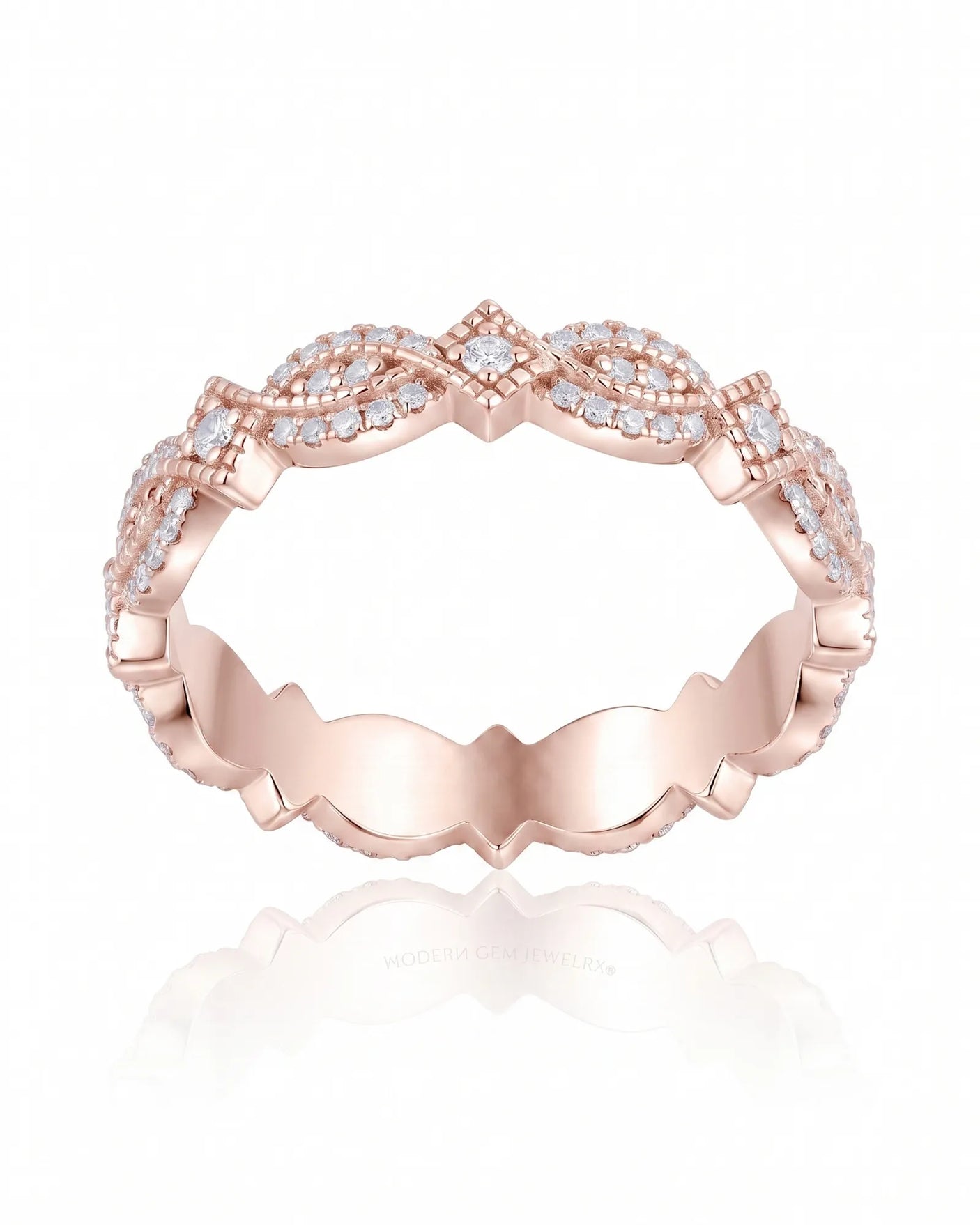 Art Nouveu Wedding Band with Diamonds in White Gold
