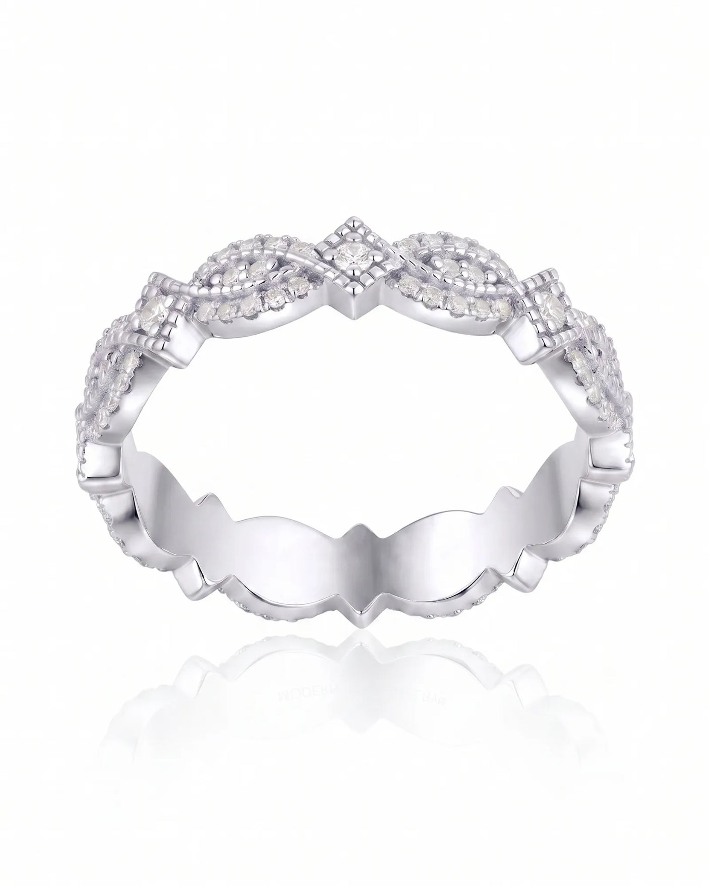 Art Nouveu Wedding Band with Diamonds in White Gold